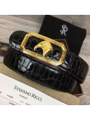 Stefano Ricci Crocodile-Like Calfskin Belt 3.5cm with Frame Eagle Buckle Black/Gold 2021