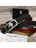 Stefano Ricci Crocodile-Like Calfskin Belt 3.5cm with Frame Eagle Buckle Black/Silver 2021