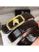 Stefano Ricci Crocodile-Like Calfskin Belt 3.5cm with Frame Eagle Buckle Brown/Gold 2021