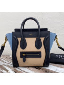 Celine Nano Luggage Handbag In Smooth/Grainy Calfskin Apricot/Black/Blue 2020