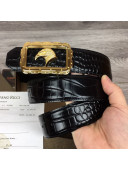 Stefano Ricci Shiny Crocodile Embossed Calfskin Belt 3.8cm with Eagle Buckle Black/Gold 2021