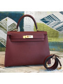 Hermes Kelly 25/28/32cm Bag in Original Epsom Leather Burgundy/Gold Hardware 2020(Half-Handmand) 