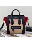 Celine Nano Luggage Handbag In Smooth/Grainy Calfskin Apricot/Black/Red 2020
