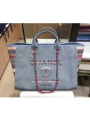 Chanel Canvas Deauville Shopping Bag A66941 Strip Grey 2018