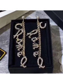 Chanel Logo Tassel Long Earrings AB2811 Gold/Crystal 2019