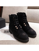 Chanel Tweed Short Ankle Boots with Pearls G33823 All Black 2020