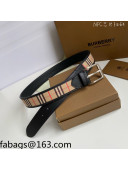 Burberry Check Canvas Belt 3.5cm Black Leather/Silver 2021 110623