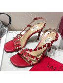 Valentino Rockstud Calfskin Sandal 85 mm Heel Red 2020