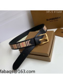 Burberry Check Canvas Belt 3.5cm Black Leather/Gold 2021 110624