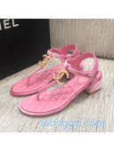 Chanel Quilted Lambskin Heel Thong Sandals G36402 Light Pink 2020