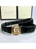 Gucci Pleated Leather Belt with Twist Circle GG Buckle Black/Gold 2021