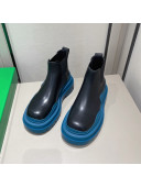 Bottega Veneta Tire Calfskin Short Chelsea Boots Black/Blue 2021 112040