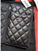 Chanel Quilted Lambskin Phone & Card Holder Wallet Black/Silver 2020