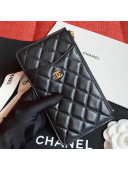 Chanel Quilted Lambskin Phone & Card Holder Wallet Black/Gold 2020