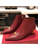 Valentino Roman Stud Calfskin Short Boots 4.5cm Burgundy 2021