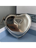 Prada Brushed Leather Heart Mini Pouch 6504 Silver 2021