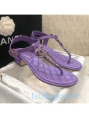 Chanel Lambskin Heel Thong Sandals with Chain Charm Purple 2020