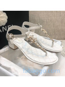 Chanel Lambskin Heel Thong Sandals with Chain Charm White 2020