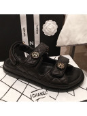 Chanel Leather Strap CC Button Flat Sandals G3445 Black 2020