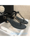 Chanel Lambskin Heel Thong Sandals with Chain Charm Black 2020