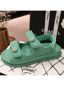 Chanel Leather Strap CC Button Flat Sandals G3445 Green 2020
