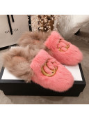 Gucci GG Wool Fur Flat Slippers Pink 2019