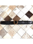 Bottega Veneta Woven Lambskin Belt 30mm with Circle Buckle Black 2019
