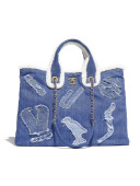Chanel Cotton and Shearling Sheepskin Shopping Bag AS0759 Blue 2019