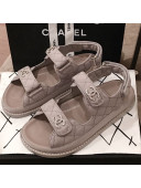 Chanel Leather Strap Crystal CC Flat Sandals G3445 Gray 2020