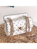 Valentino Small Rockstud Spike Handle Shoulder Bag in Patent Soft Lambskin Leather White 2019
