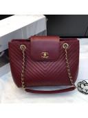 Chanel Chevron Calfskin Strap Shopping Bag Burgundy 2019