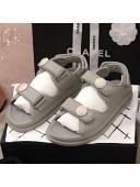 Chanel Leather Strap CC Button Flat Sandals G3445 Gray 2020