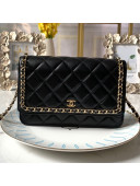 Chanel Quilted Lambskin Chain Trim Wallet on Chain WOC Black 2019