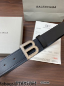 Balenciaga Reversible Calfskin Belt 3cm with B Buckle Black/Silver 2021