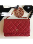Chanel Quilting Grained Calfskin Wallet on Chain WOC Bag Red (Gold-tone Metal)