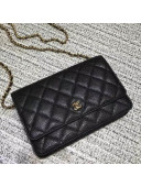 Chanel Quilting Grained Calfskin Wallet on Chain WOC Bag Black (Gold-tone Metal)
