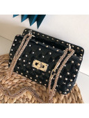 Valentino Small Rockstud Spike Handle Shoulder Bag in Patent Soft Lambskin Leather Black 2019