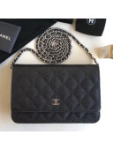 Chanel Quilting Grained Calfskin Wallet on Chain WOC Bag Black (Silver-tone Metal)