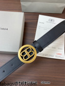 Balenciaga Reversible Calfskin Belt 3cm with Circle BB Buckle Black/Aged Gold 2021