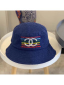 Chanel Towelling Embroidered Bucket Hat Navy Blue 2020