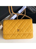 Chanel Quilting Grained Calfskin Wallet on Chain WOC Bag Yellow (Gold-tone Metal)