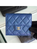 Chanel Iridescent Quilted Grained Calfskin Classic Small Flap Wallet A82288 Blue