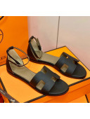 Hermes Santorini Sandal in Grainy Epsom Calfskin Black 2021(Handmand)
