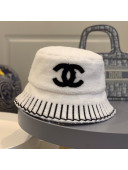 Chanel Shearling Wool Bucket Hat with Stripes Embroidered White 2020
