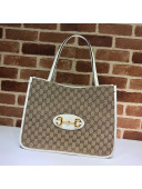 Gucci Horsebit 1955 GG Canvas Medium Tote Bag 623694 White 2020