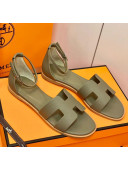 Hermes Santorini Sandal in Grainy Epsom Calfskin Apricot 2021(Handmand)