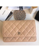 Chanel Quilting Lambskin Wallet on Chain WOC Bag Beige (Silver-tone Metal)