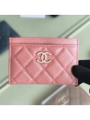 Chanel Iridescent Quilted Grained Calfskin Classic Card Holder AP0306 Pink