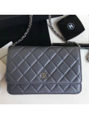 Chanel Quilting Lambskin Wallet on Chain WOC Bag Grey (Silver-tone Metal)