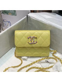 Chanel Quilted Lambskin Mini Wallet on Chain WOC with Colored Crystal CC Charm Yellow 2020
